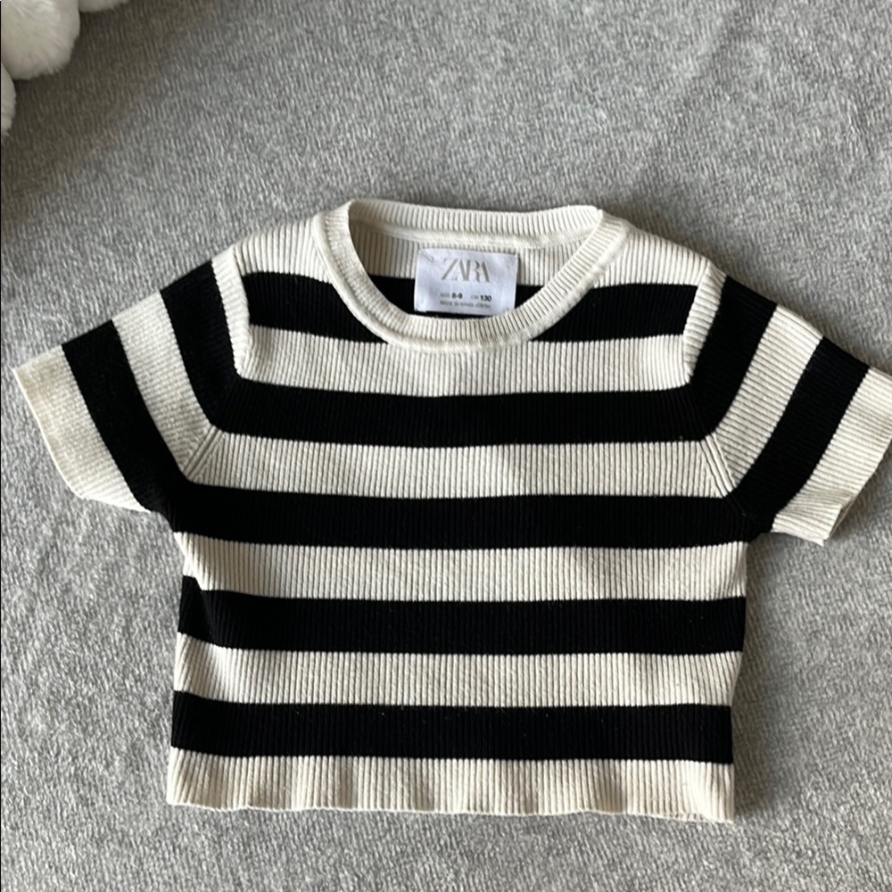 Zara Kids Black and White Striped T-Shirt